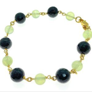 925 SS 14k gold plated green goldstone bracelet